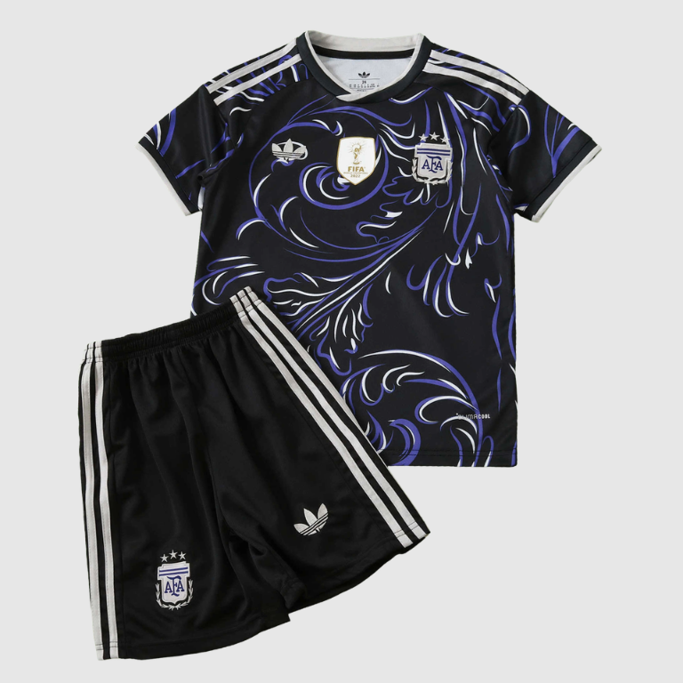 Argentina Kids Away Jersey 2026 World Cup — shirt and shorts front