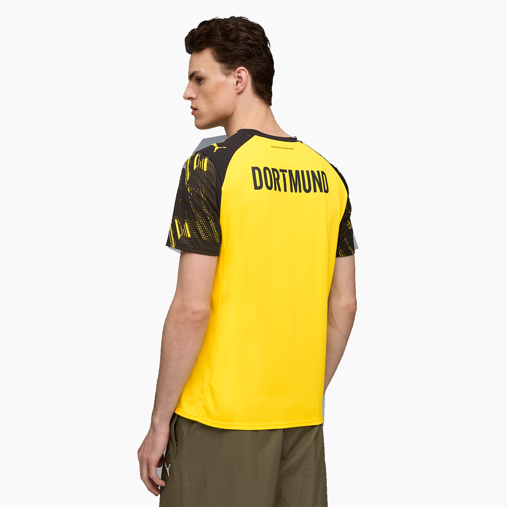 Borussia Dortmund 2025/26 Home soccer jersey - back view on model