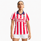 Chivas 2026/27 women's home jersey on female model — AI-assisted studio adaptation