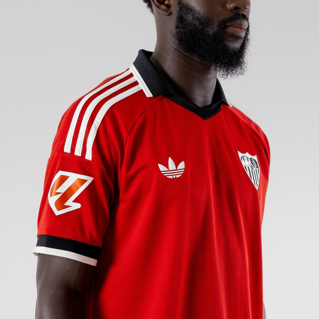 Sevilla 2026/27 away jersey — collar, crest and sleeve detail