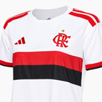 Flamengo 2026/27 women's away jersey — collar and crest detail, AI-assisted background adaptation