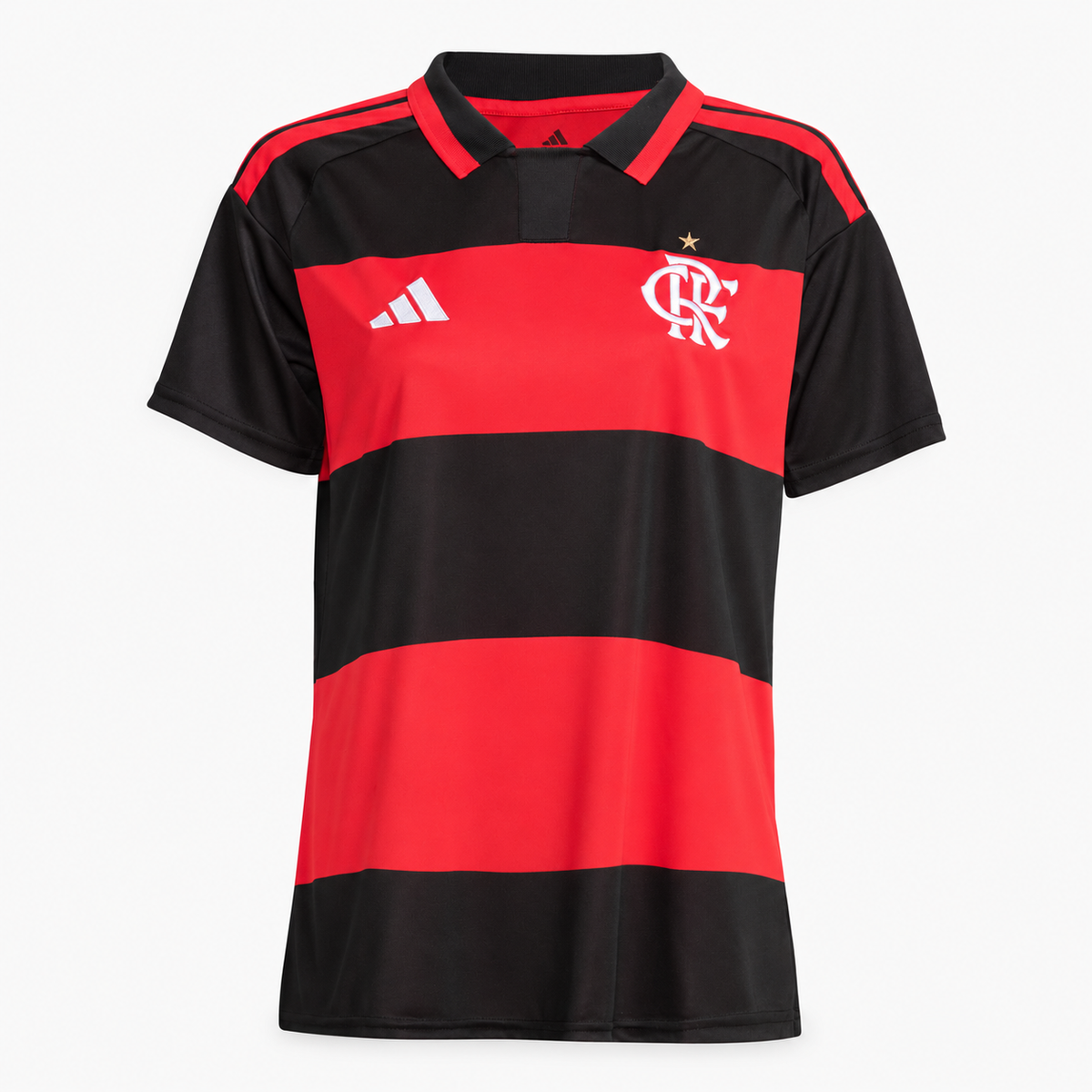 Flamengo 2026/27 women's home jersey — front view, AI-assisted background adaptation