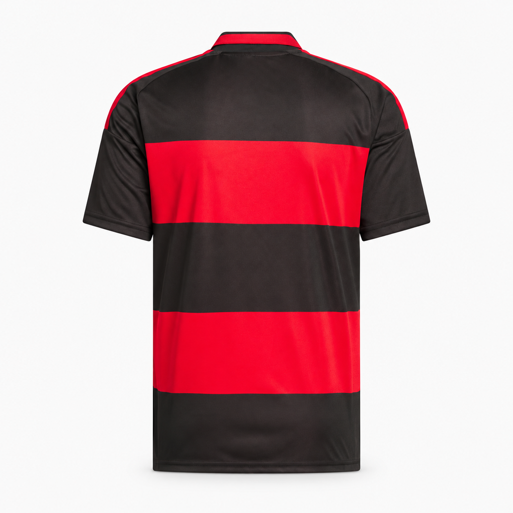 Flamengo 2026/27 home jersey rear view — AI-assisted background adaptation