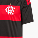 Flamengo 2026/27 home jersey embroidered crest detail — AI-assisted background adaptation