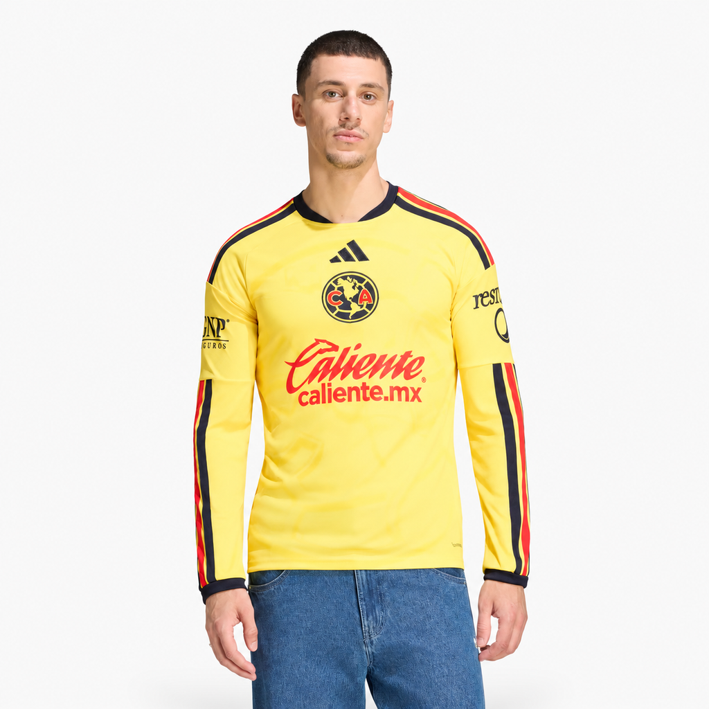 Club América 2026/27 Home Long Sleeve Jersey - front model view; AI-assisted background refinement