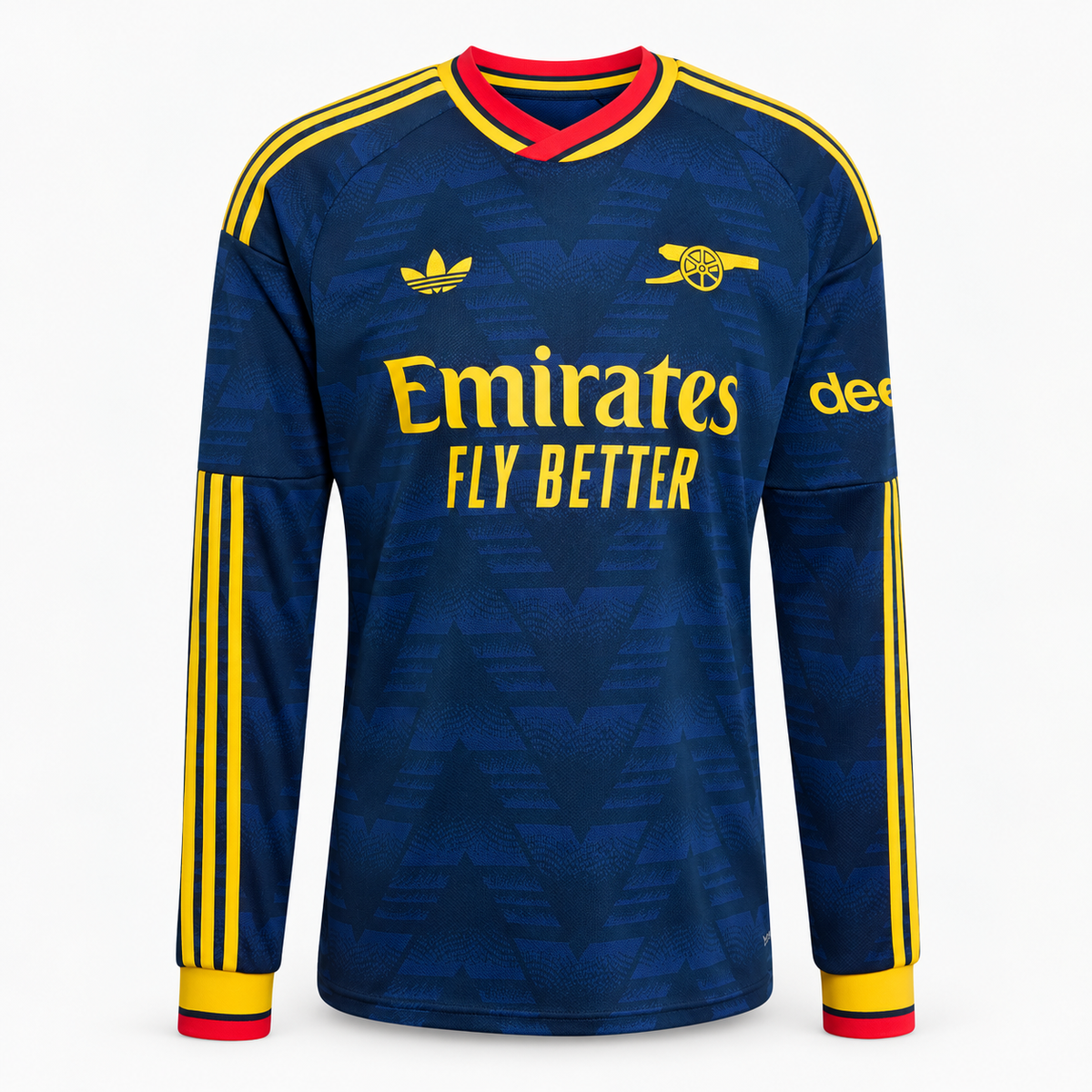 Arsenal 2026/27 Away Long Sleeve Jersey - front product view, AI-assisted background adaptation from official brand reference
