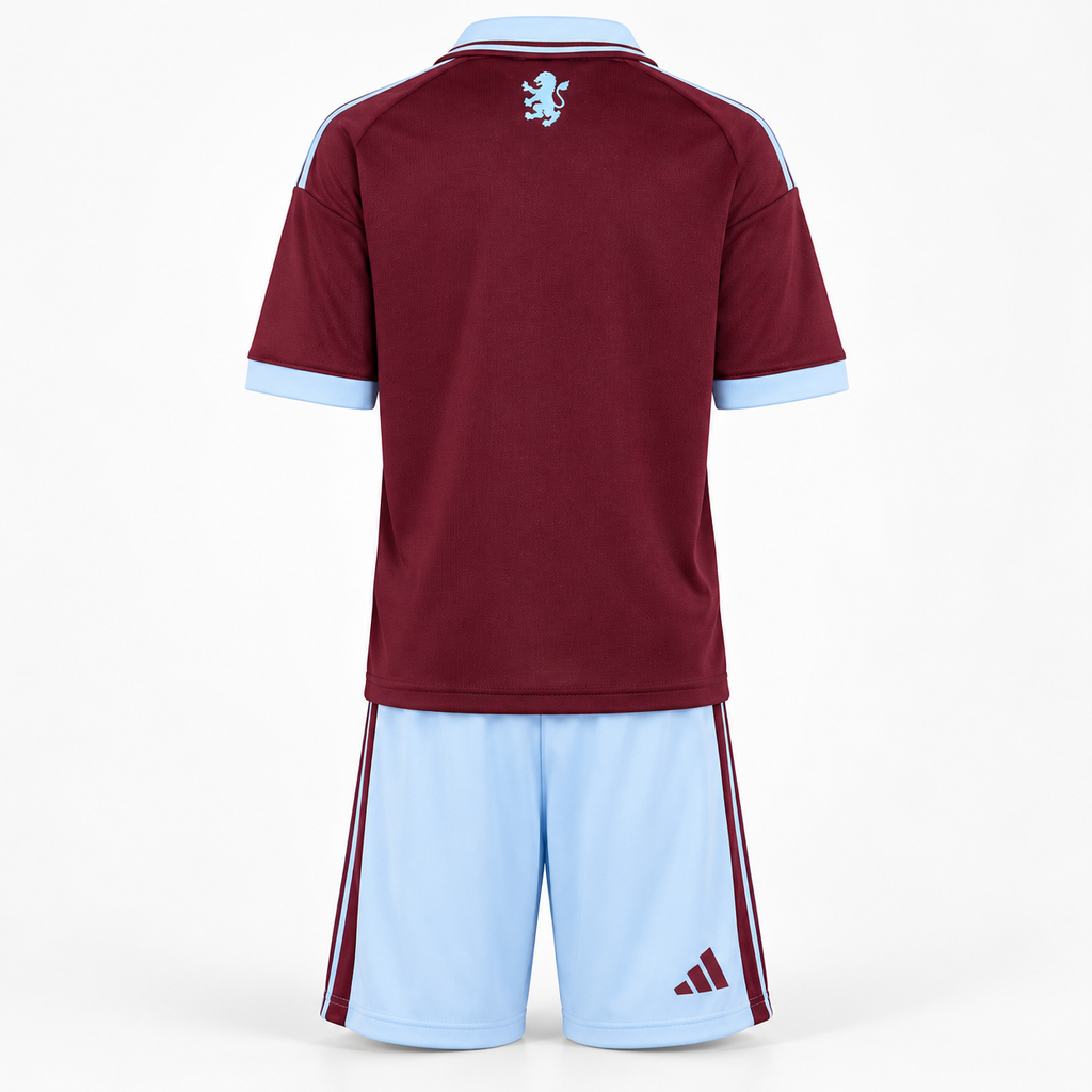 Aston Villa 2026/27 Home Kids Kit — back shirt and shorts