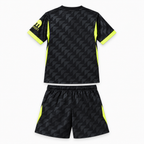 Atlético Madrid 2026/27 Away Kids Kit - shirt and shorts back; AI-assisted studio visualization based on the supplier-verified kit