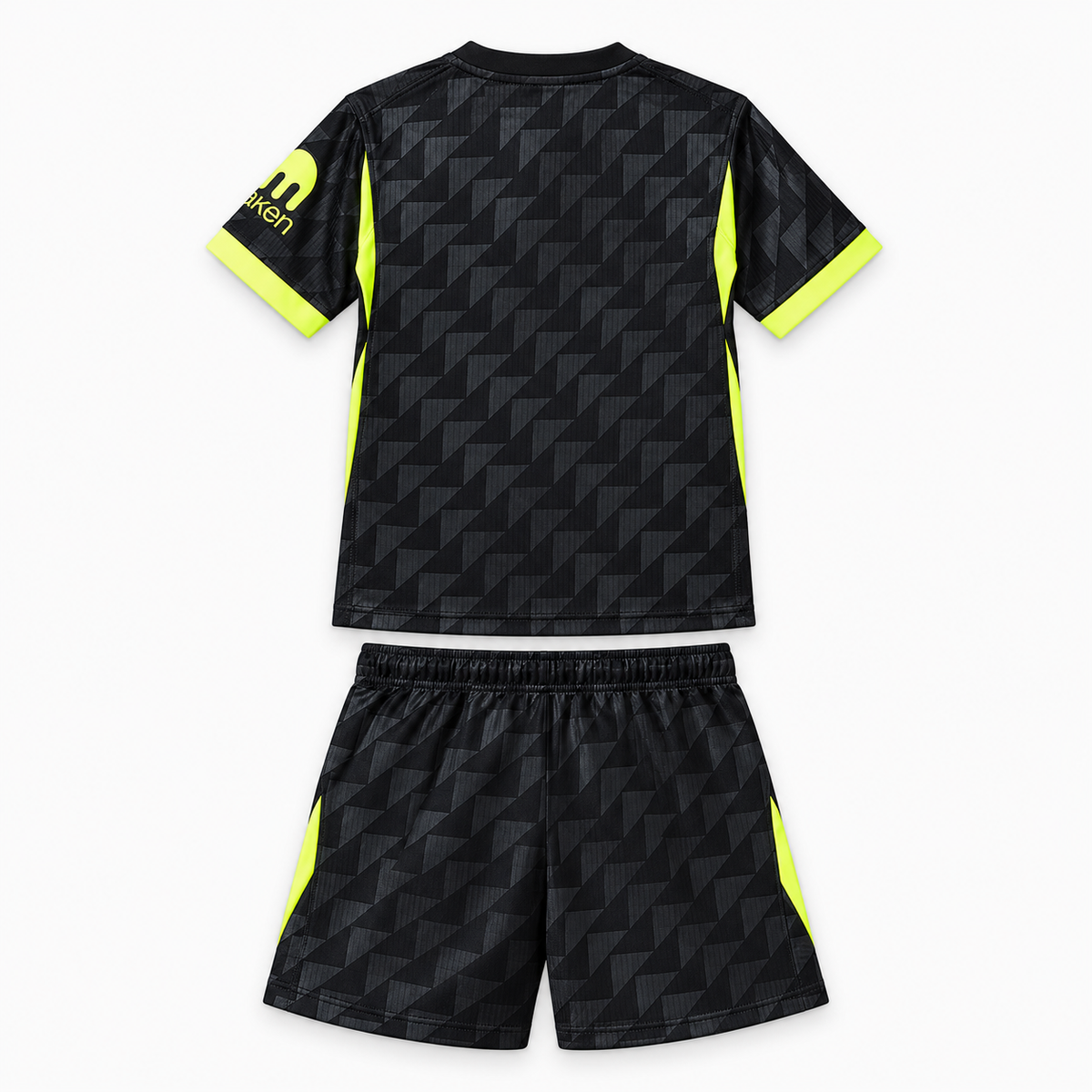 Atlético Madrid 2026/27 Away Kids Kit - shirt and shorts back; AI-assisted studio visualization based on the supplier-verified kit