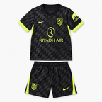 Atlético Madrid 2026/27 Away Kids Kit - shirt and shorts front; AI-assisted studio visualization based on the supplier-verified kit