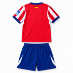 Atlético Madrid 2026/27 Home Kids Kit - shirt and shorts back; AI-assisted studio visualization based on the supplier-verified kit