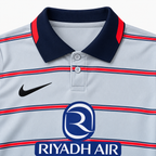 Atlético Madrid 2026/27 Third Kids Kit - collar and fabric detail; AI-assisted studio visualization based on the supplier-verified kit