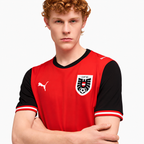 Austria 2026 Home Jersey - front model view; AI-assisted background refinement