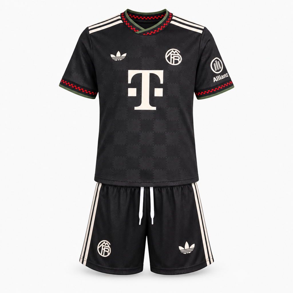 Bayern Munich 2025/26 Third Kids Kit — front shirt and shorts