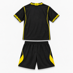 Chelsea 2026/27 Away Kids Kit - shirt and shorts back; AI-assisted studio visualization based on the supplier-verified kit