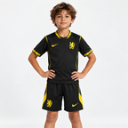 Chelsea 2026/27 Away Kids Kit - child model; AI-assisted studio visualization based on the supplier-verified kit