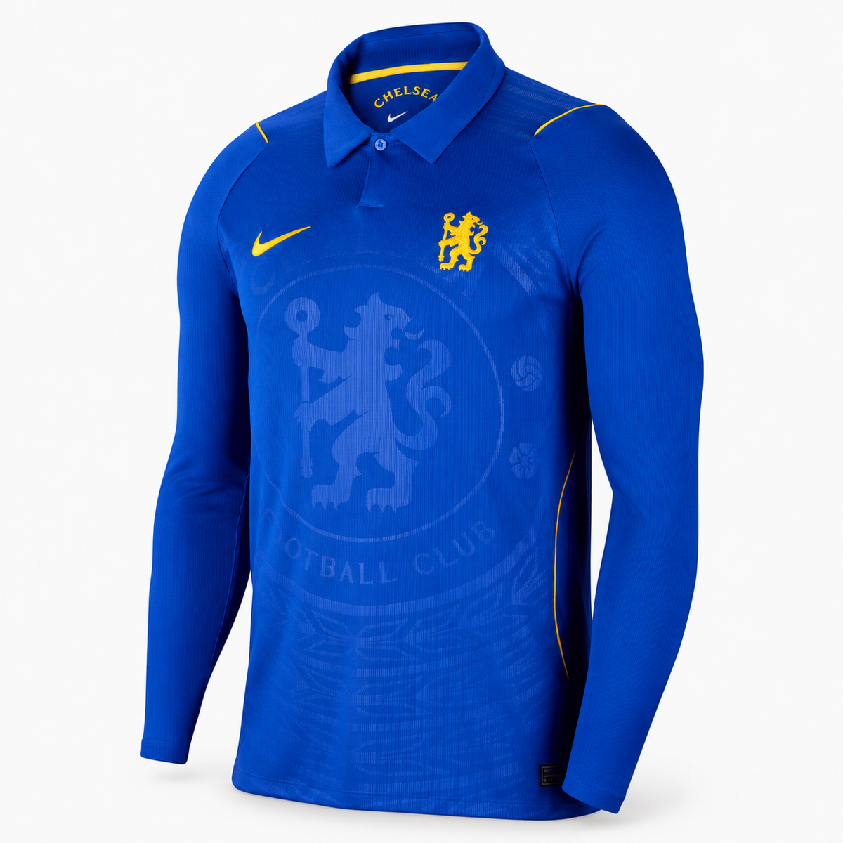Chelsea 2026/27 Home Long Sleeve Jersey - front product view; AI-assisted background refinement