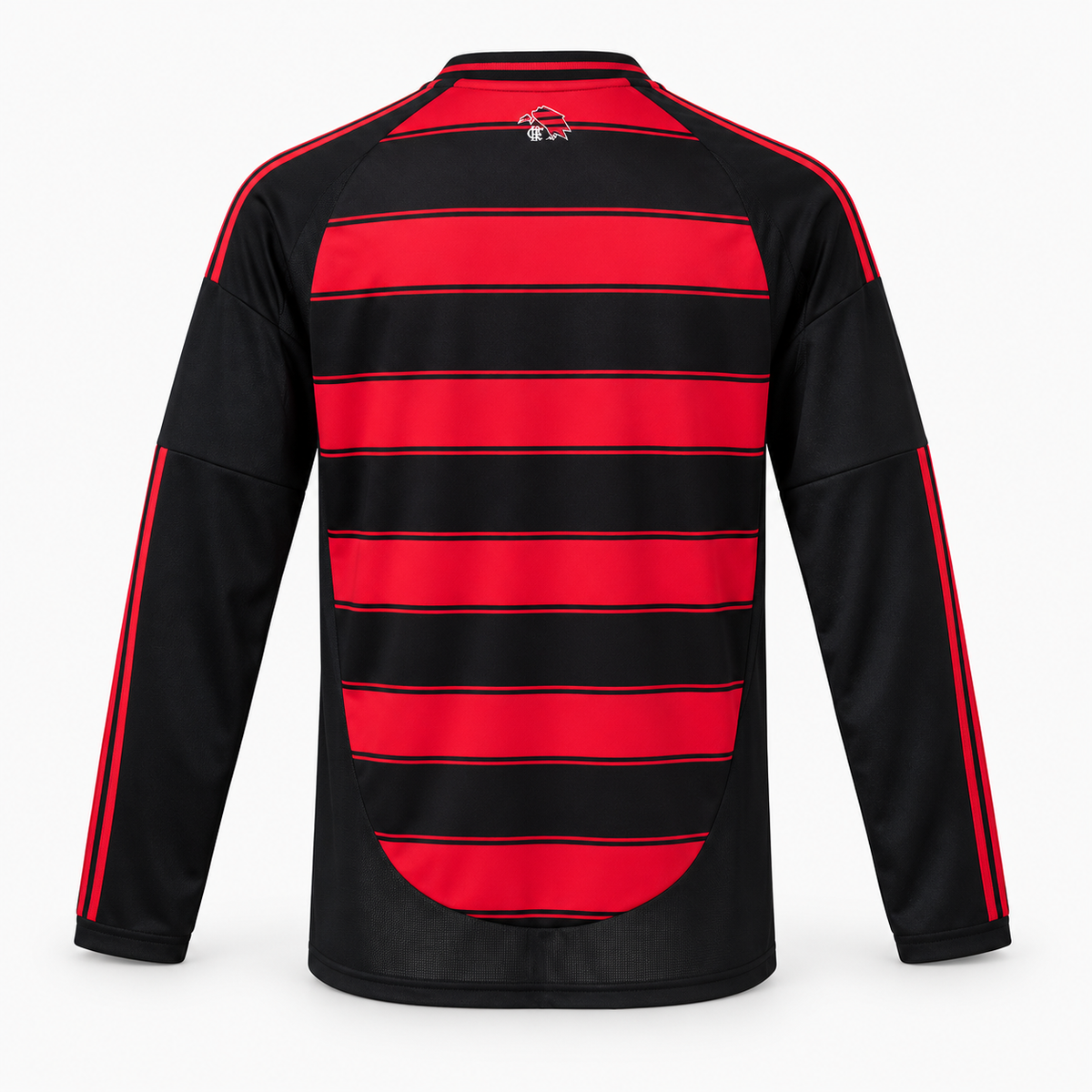Flamengo 2025/26 Home Long Sleeve Jersey - back product view; AI-assisted studio image based on the supplier-verified garment