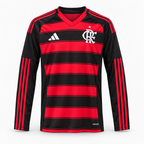 Flamengo 2025/26 Home Long Sleeve Jersey - front product view; AI-assisted studio image based on the supplier-verified garment