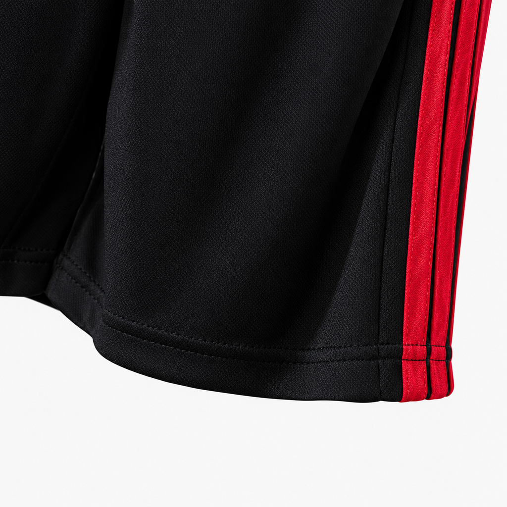 Flamengo 2026/27 Away Kids Kit - AI-assisted shorts side stripes, fabric and stitched hem detail