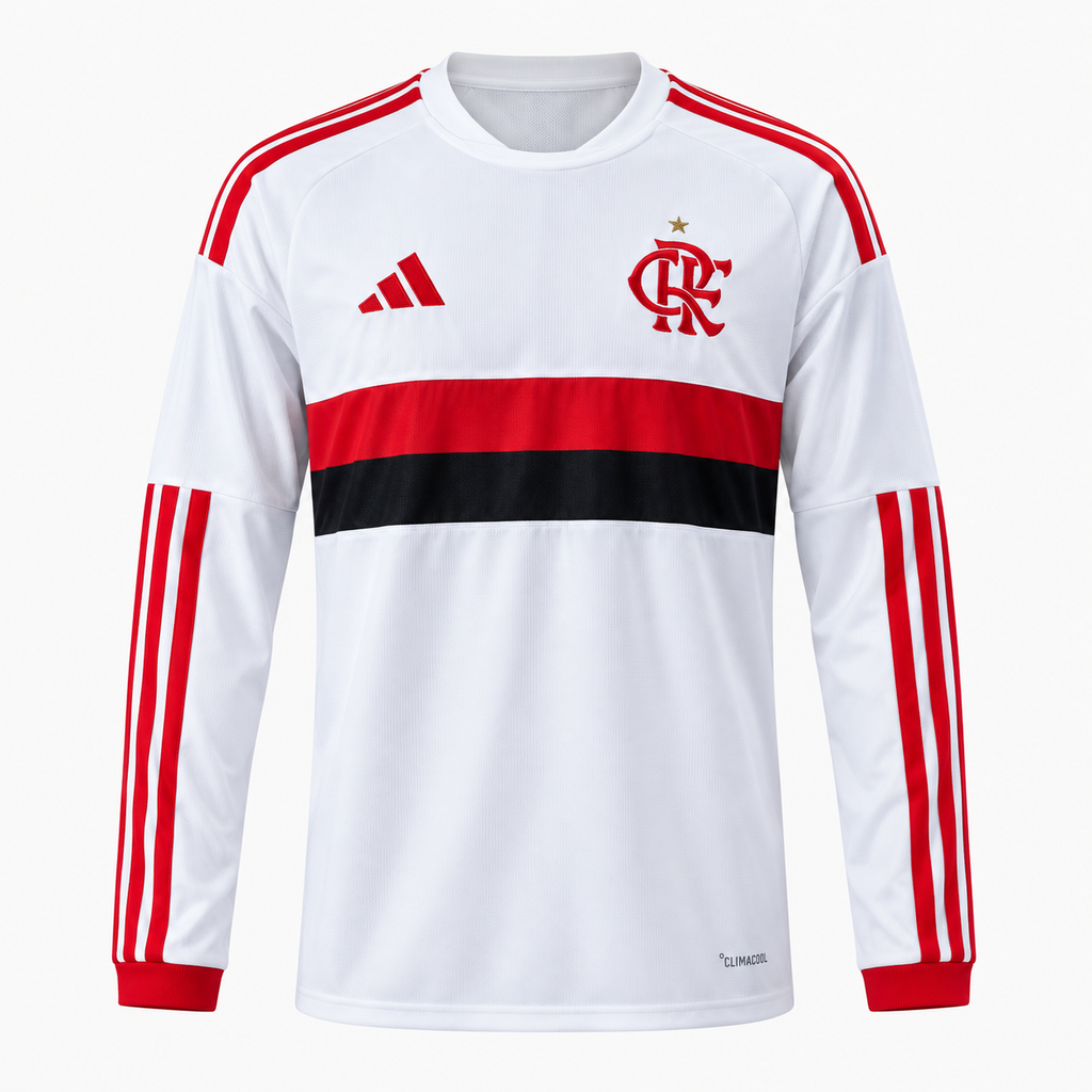 Flamengo 2026/27 Away Long Sleeve Jersey - front product view; AI-assisted studio image based on the supplier-verified garment