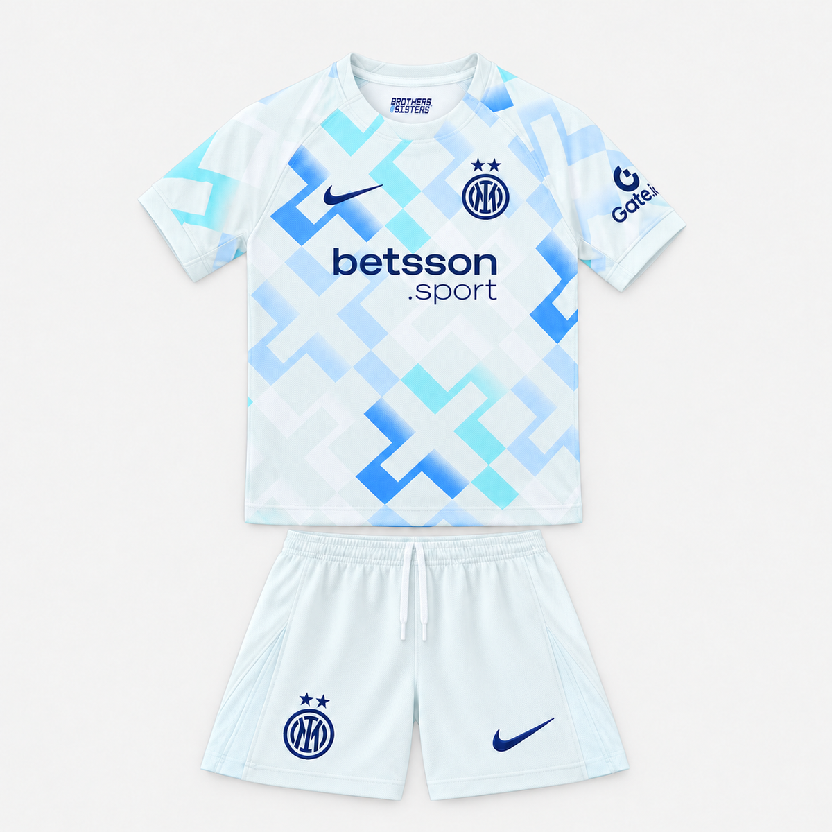 Inter Milan 2025/26 Away Kids Kit - shirt and shorts front; AI-assisted studio visualization based on the supplier-verified kit