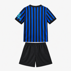 Inter Milan 2025/26 Home Kids Kit - shirt and shorts back; AI-assisted studio visualization based on the supplier-verified kit