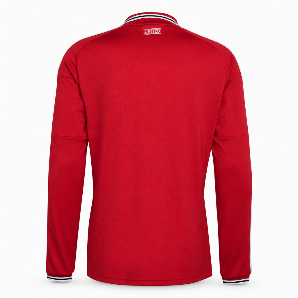 Manchester United 2026/27 Home Long Sleeve Jersey - back product view; AI-assisted background refinement