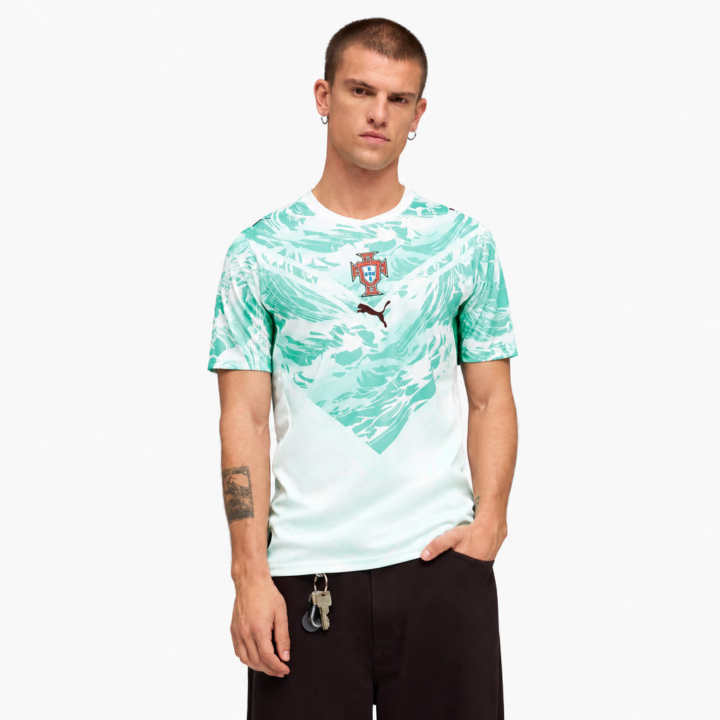 Portugal 2026 Away Jersey - front-model view with AI-assisted background adaptation from official reference