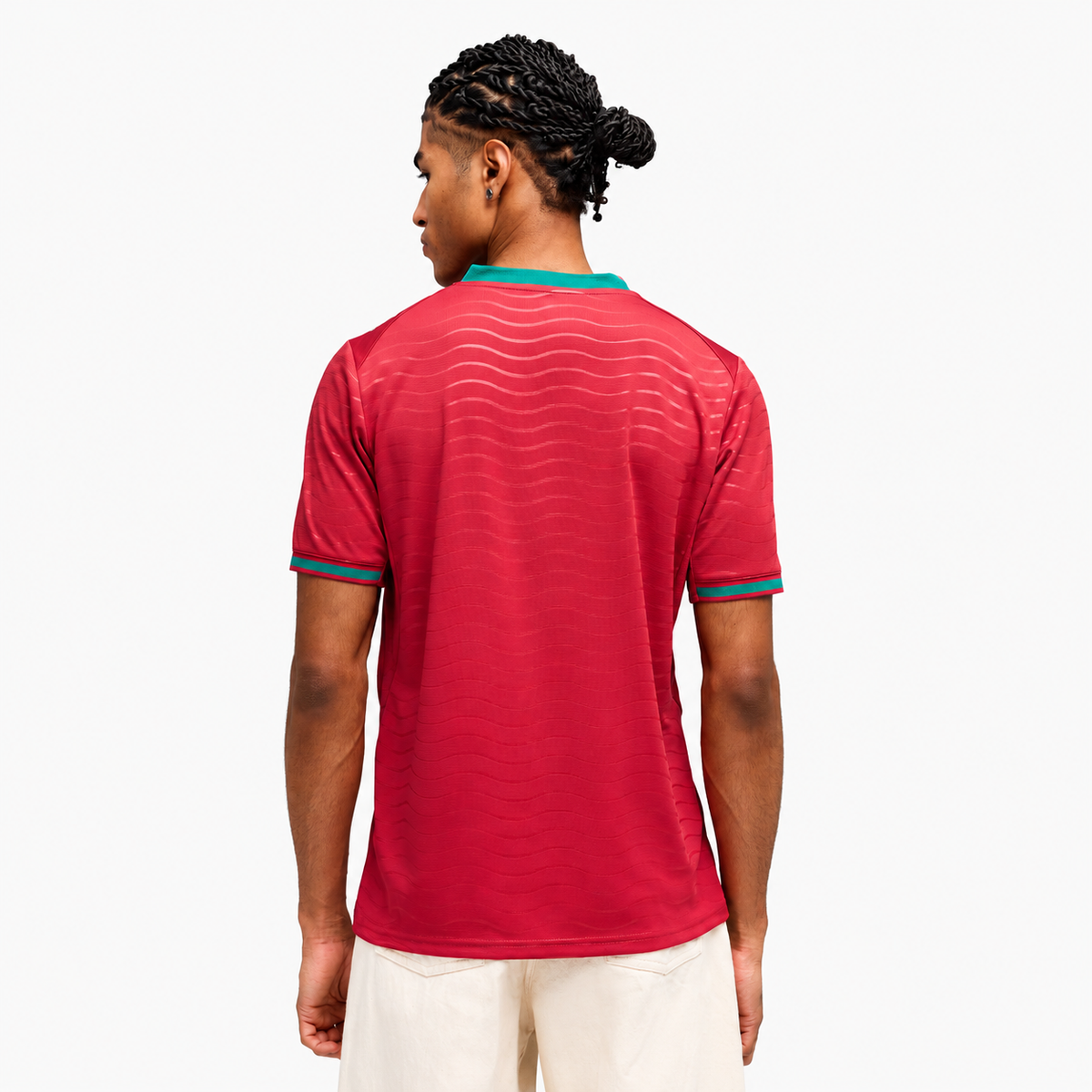 Portugal 2026 Home Jersey - back-model view with AI-assisted background adaptation from official reference