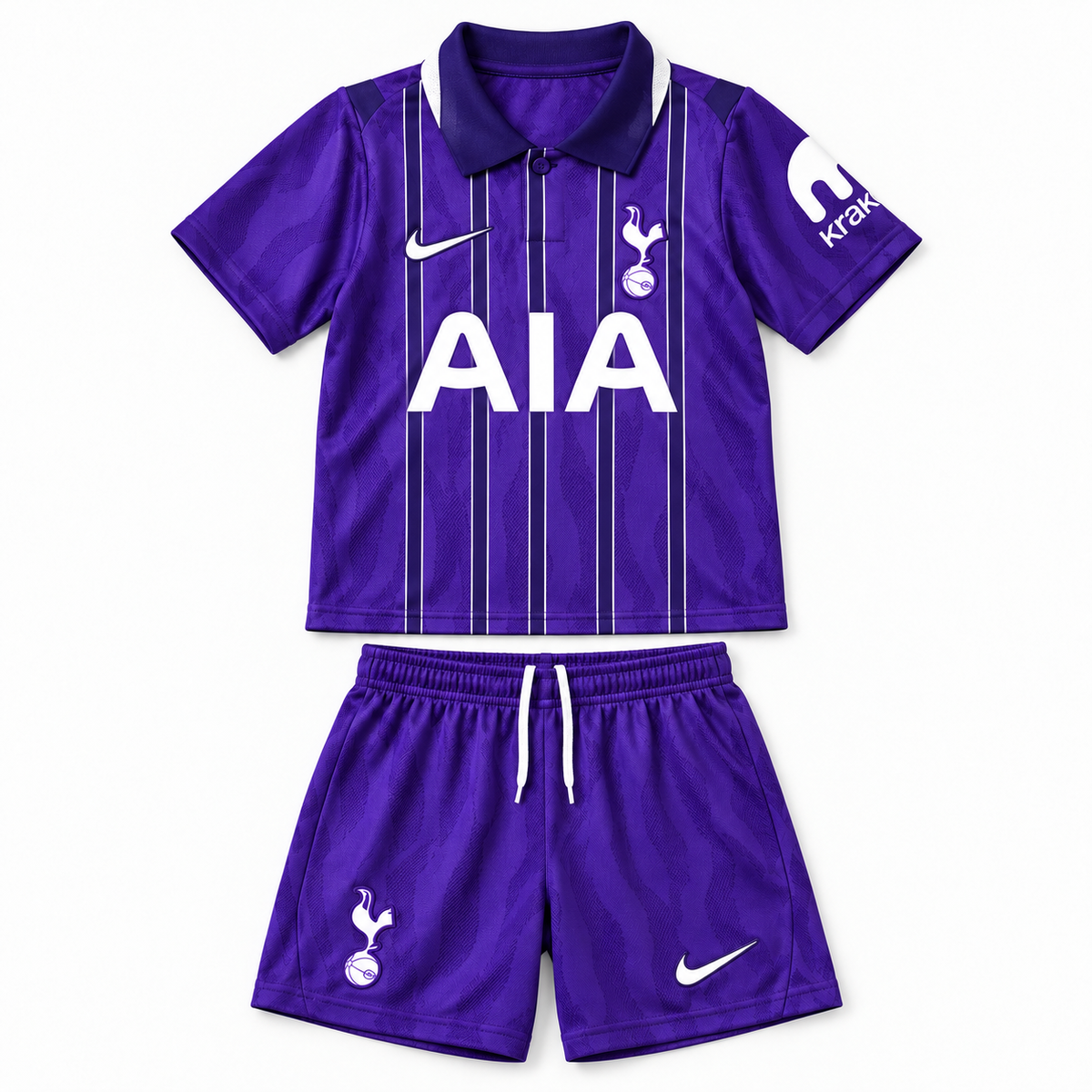Tottenham Hotspur 2026/27 Third Kids Kit - shirt and shorts front; AI-assisted studio visualization based on the supplier-verified kit