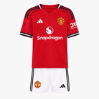 Manchester United 2025/26 Home Kids Kit - shirt and shorts front view