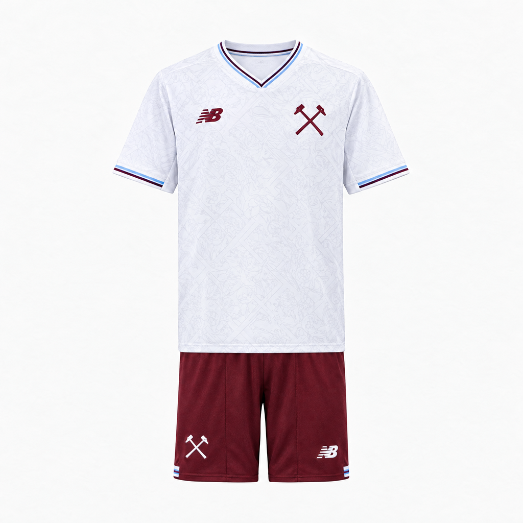 West Ham United 2026/27 Away Kids Kit - shirt and shorts front view