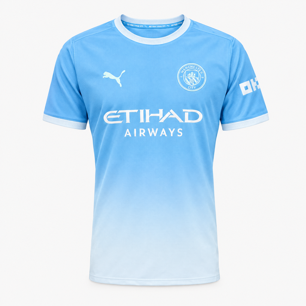 Manchester City 2026/27 Home Player Jersey - front studio product view; AI-assisted adaptation from garment reference