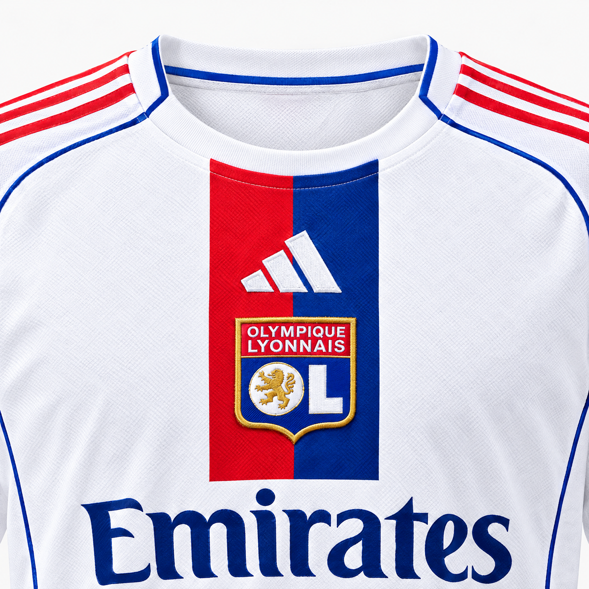 Olympique Lyonnais 2025/26 Home Jersey - collar and chest detail