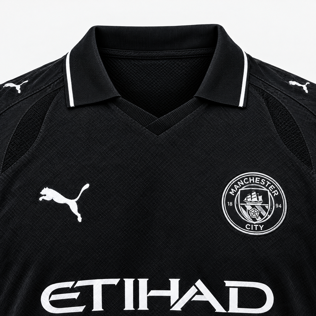 Manchester City 2025/26 Away Jersey - collar and chest detail