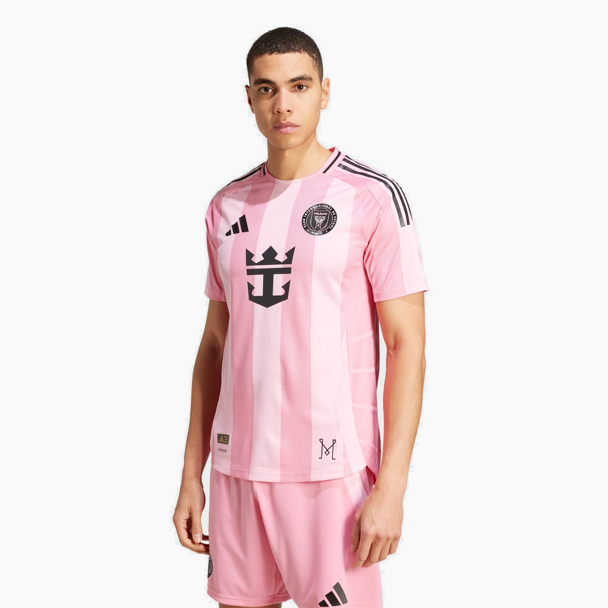 Inter Miami 2025 Euforia soccer jersey - front view on model