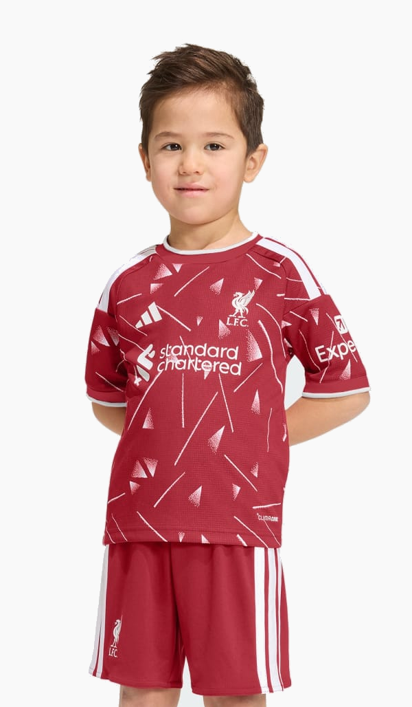 Liverpool 2026/27 Home soccer kit - front view of jersey and shorts on model