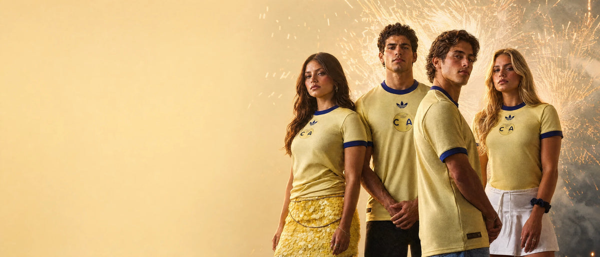 Models wearing the cream Club América 110th anniversary jersey