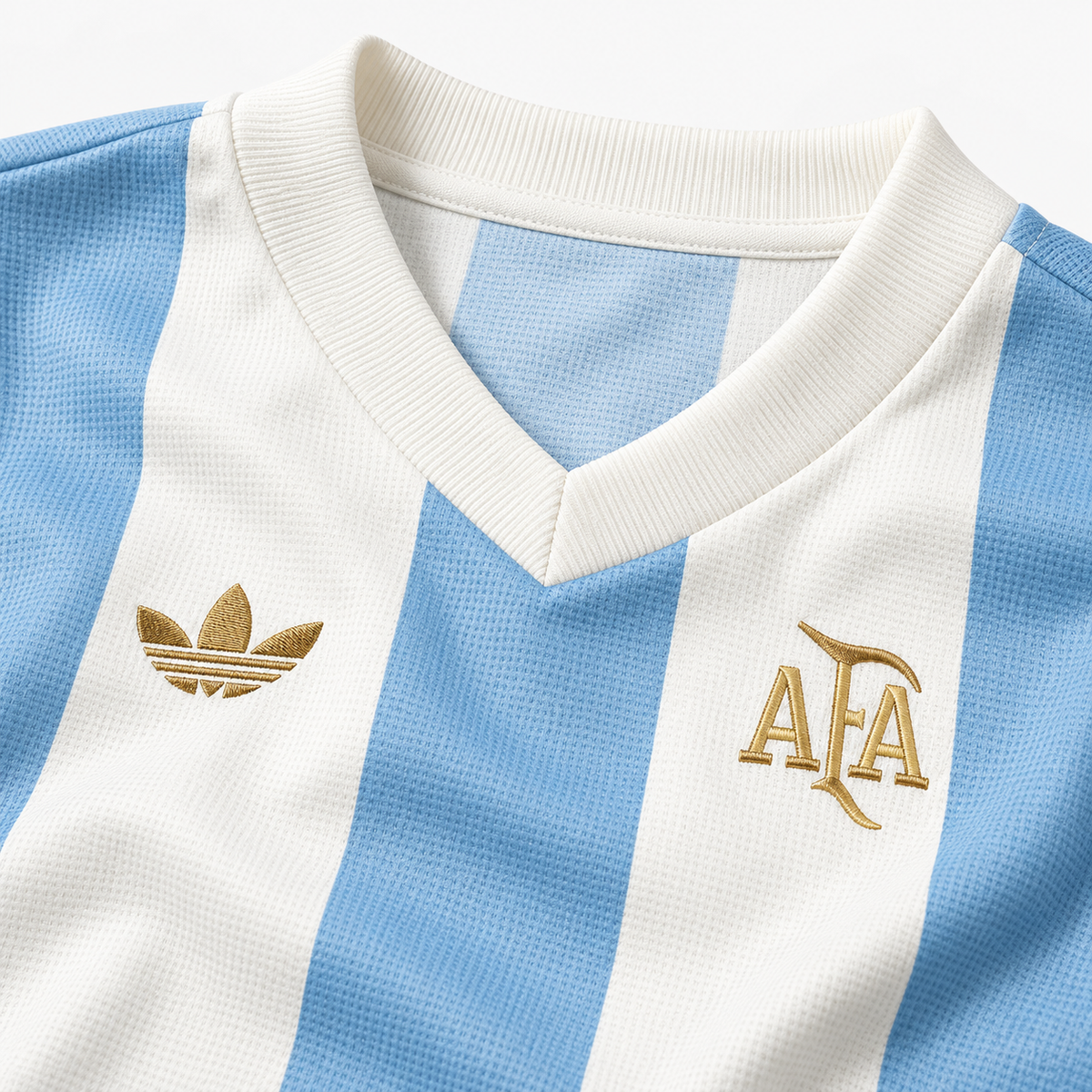 Argentina Women's Anniversary Jersey 2024 — collar and gold chest detail; AI-assisted product visualization