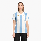 Argentina Women's Anniversary Jersey 2024 — front on female model; AI-assisted product visualization