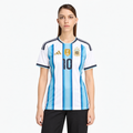 Argentina Messi #10 Women's Home Jersey 2026 World Cup — front on female model; AI-assisted product visualization