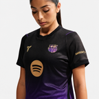 Barcelona women's away jersey — detail view, matched to supplier version. AI-assisted image edit.