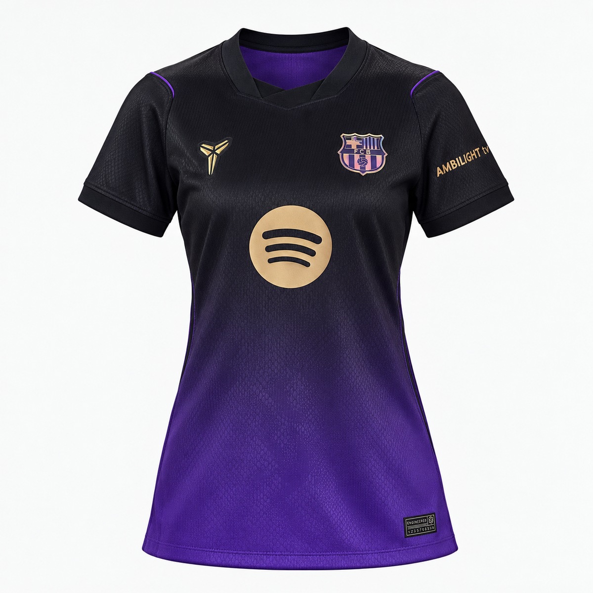 Barcelona women's away jersey — pack view, matched to supplier version. AI-assisted image edit.