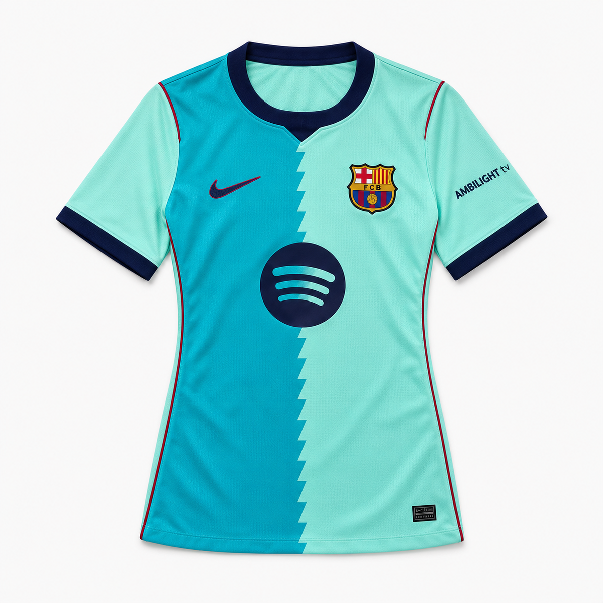 Barcelona women's third jersey — pack view, matched to supplier version. AI-assisted image edit.