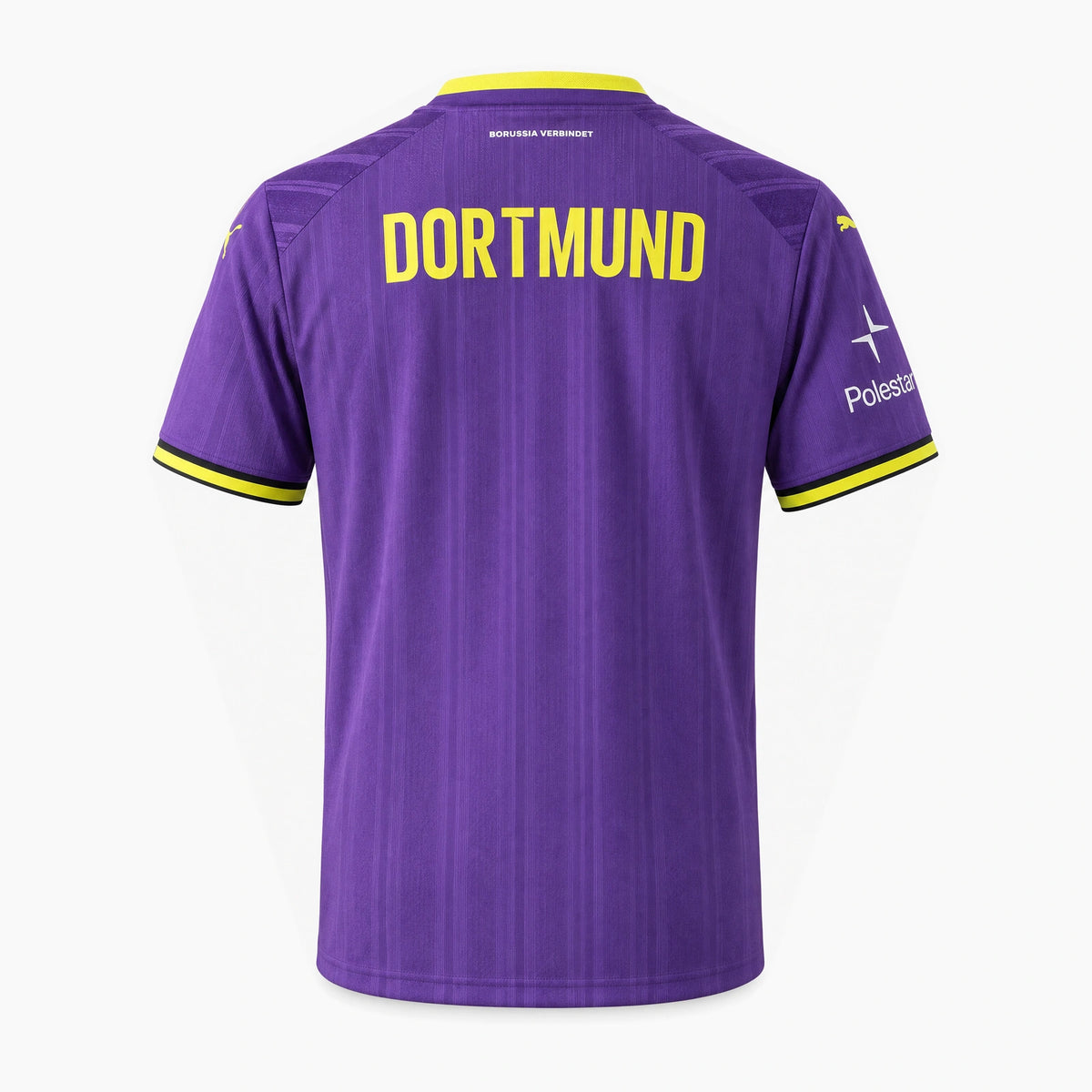 Borussia Dortmund 2026/27 Third fan jersey, back with DORTMUND lettering, purple with yellow trim.