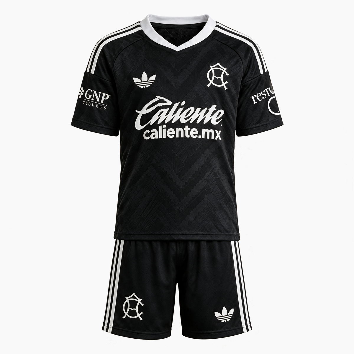 Club América 2026/27 Away Kids Kit - black shirt and shorts, front view