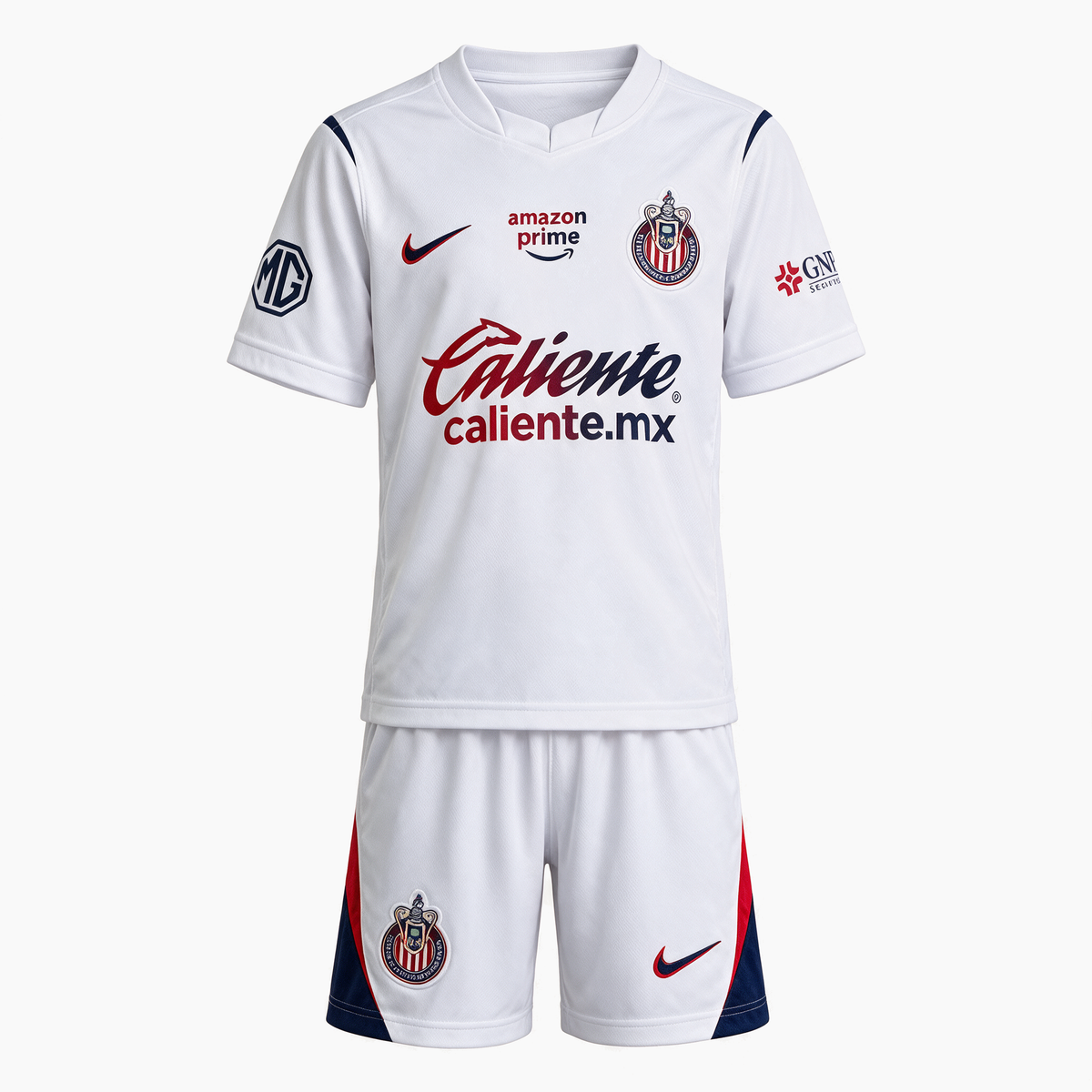 Chivas Guadalajara 2026/27 Away Kids Kit - white shirt and shorts, front view
