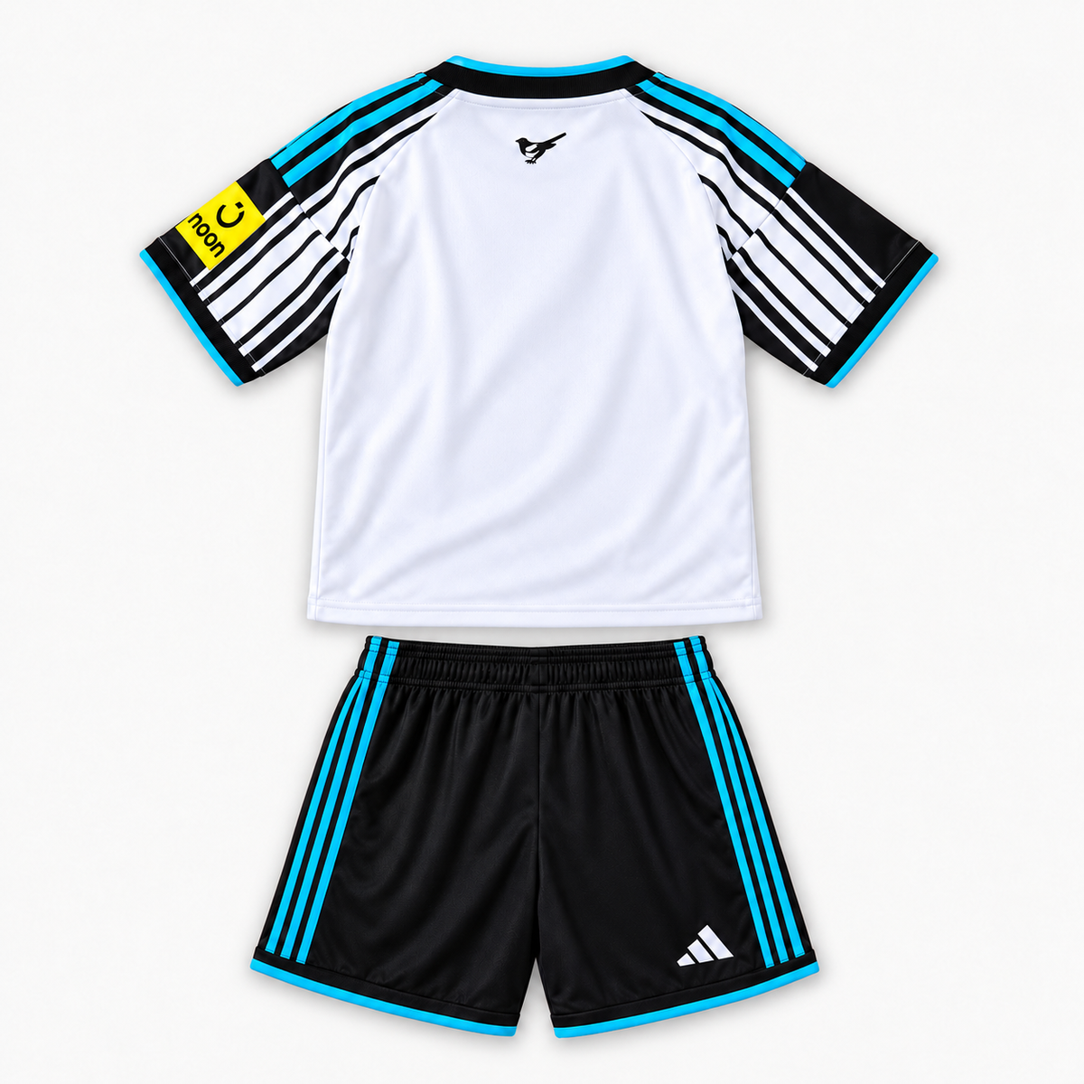 Newcastle United 2026/27 Home Kids Kit — shirt and shorts back; AI-assisted visualization of supplier-verified kit
