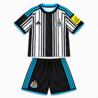 Newcastle United 2026/27 Home Kids Kit — shirt and shorts front; AI-assisted visualization of supplier-verified kit